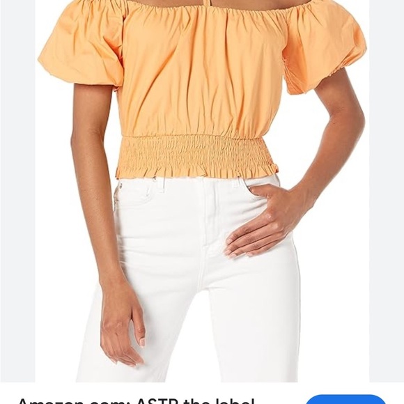 ASTR the label Revolve Aldrin cropped blouse puff sleeve size large off shoulder - Picture 9 of 9